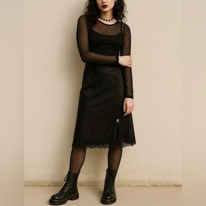 Vintage Black Lace Slip Skirt Rosebud Embroidery 27” | Whimsigoth Coquette